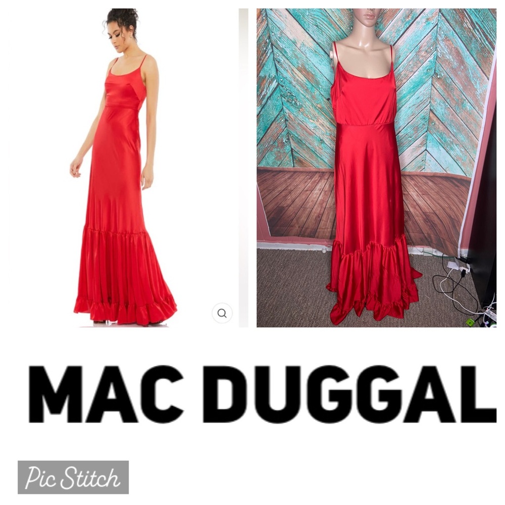 Mac Duggal Red Tiered Strappy Evening Gown